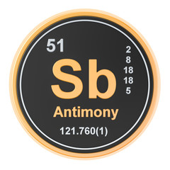 Antimony Sb stibium chemical element. 3D rendering