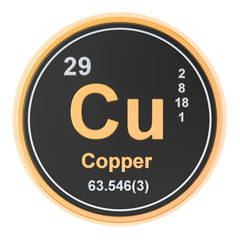 Copper Cu chemical element. 3D rendering
