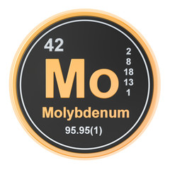 Molybdenum Mo chemical element. 3D rendering