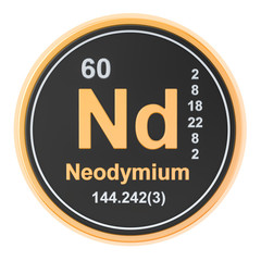 Neodymium Nd chemical element. 3D rendering