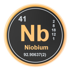 Niobium Nb chemical element. 3D rendering