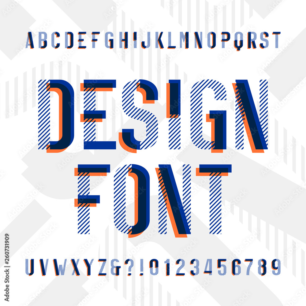 Fototapete design alphabet font. modern geometric letters and numbers on bright background. vector typescript f