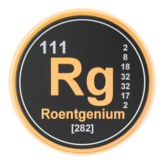 Roentgenium Rg chemical element. 3D rendering