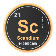 Scandium Sc chemical element. 3D rendering