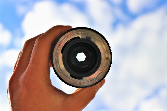 Sky seen through a camera lens.