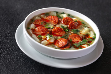 Portion of Caldo verde soup