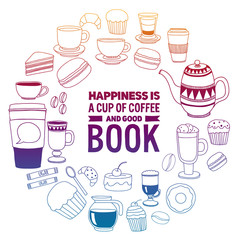 Coffee menu. Vector pattern with cappuccino, espresso. Kitchen, cooking, beverages.