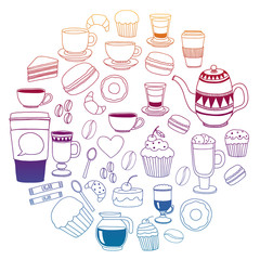 Coffee menu. Vector pattern with cappuccino, espresso. Kitchen, cooking, beverages.