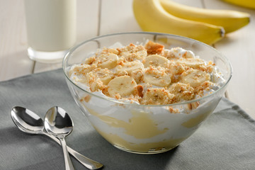 Bowl of homemade cream dessert