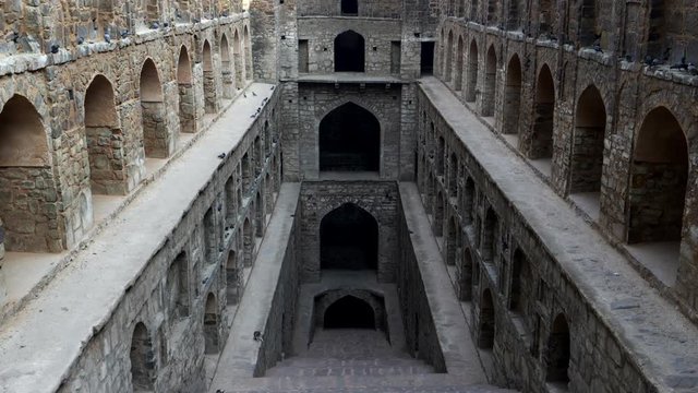 a zoom in clip of agrasen ki baoli stepwell in delhi, india