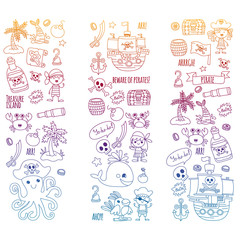 Vector pattern with pirate icons. Adventure, birthday party.