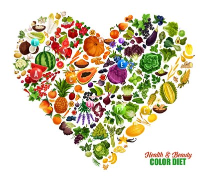 Color diet heart, healthy food nutrition