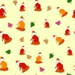 Seamless pattern with yellow with orange forest Fox print, baby fabrics