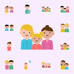 mother, father, daughter cartoon icon. family icons universal set for web and mobile