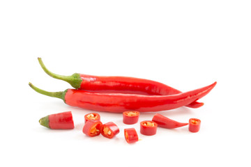 Chili with sliced ​​on a white background, fresh food ingredient concept - image