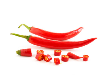 Chili with sliced ​​on a white background, fresh food ingredient concept - image