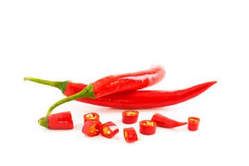 Chili with sliced ​​on a white background, fresh food ingredient concept - image