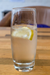 Gin and tonic with a slice of lemon