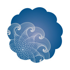 abstract wired aquatic life in a cloud shape window in blue
