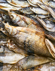 Smoked fish on the counter in the store