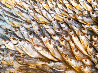 Smoked fish on the counter in the store
