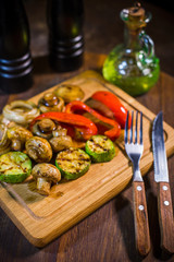 Grilled vegetables, zucchini, red pepper, champignons, onions