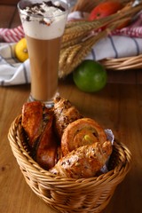 basket with bread and eggs