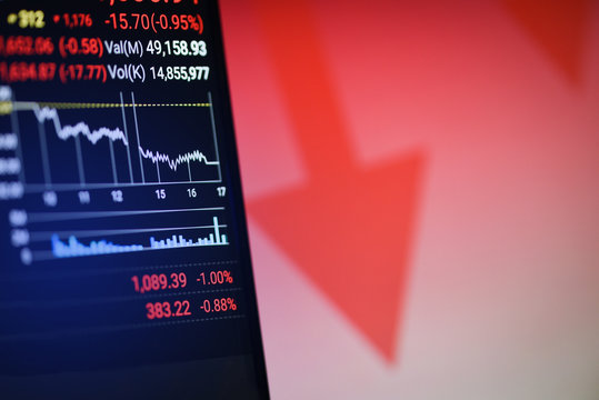 Stock Crisis Red Price Drop Arrow Down Chart Fall On Mobile Screen