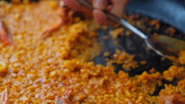 Close-up of paella traditional Spanish food.