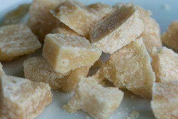 queso curado en trozos, fotografía macro