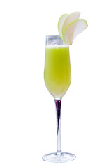Green apple juice in Champagne glass isolated on white background