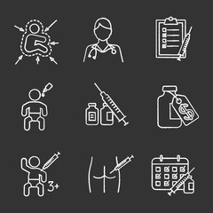 Vaccination and immunization chalk icons set
