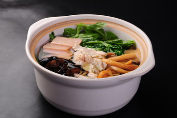 thai noodle soup with meat and vegetables