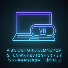 Computer VR headset neon light icon