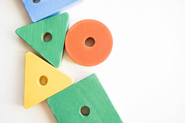 wooden toy blocks on white background
