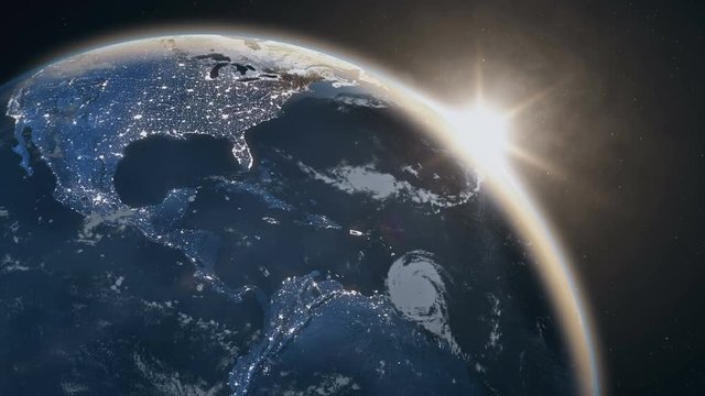 Spectacular sunrise from space over Earth planet, eastern hemisphere. Some elements of this footage furnished by NASA images