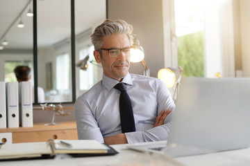 Handsome businessman working in contemporary office