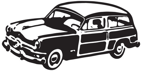 Woody Wagon  - Retro Ad Art Banner