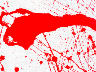 red blot and splatter paint on white background