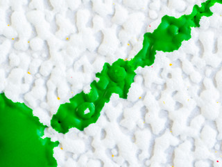 splashes of red and yellow green paint on a white background