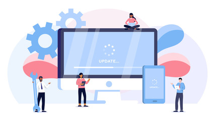 Obraz na płótnie Canvas system update vector illustration concept, people update operation system can use for, landing page, template, ui, web, mobile app, poster, banner, flyer