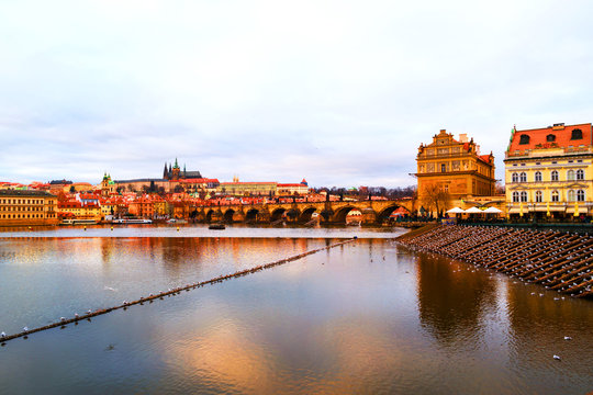 Charles Bridge over Vltava river in Prague, Czech Republic.