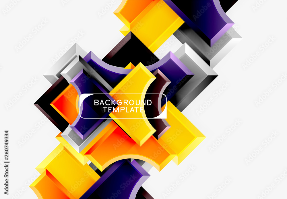 Fototapete 3d futuristic shapes vector abstract background made of glossy pieces with light effects