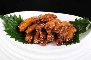 grilled chicken with vegetables on plate isolated on white