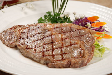 grilled salmon steak with vegetables