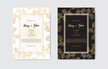 Vector invitation with gold floral elements. Luxury ornament template. greeting card, invitation design background.