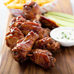 Barbeque chicken wings with celery and ranch