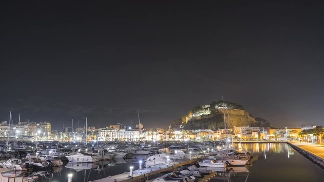 Time-lapse of boats parked in the sea port