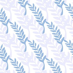 Leaf branch backdrop. Blue leaves seamless pattern.