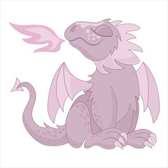 PINK DRAGON Fairy Tale Cartoon Funny Monster Animal Illustration for Print Fabric and Decoration